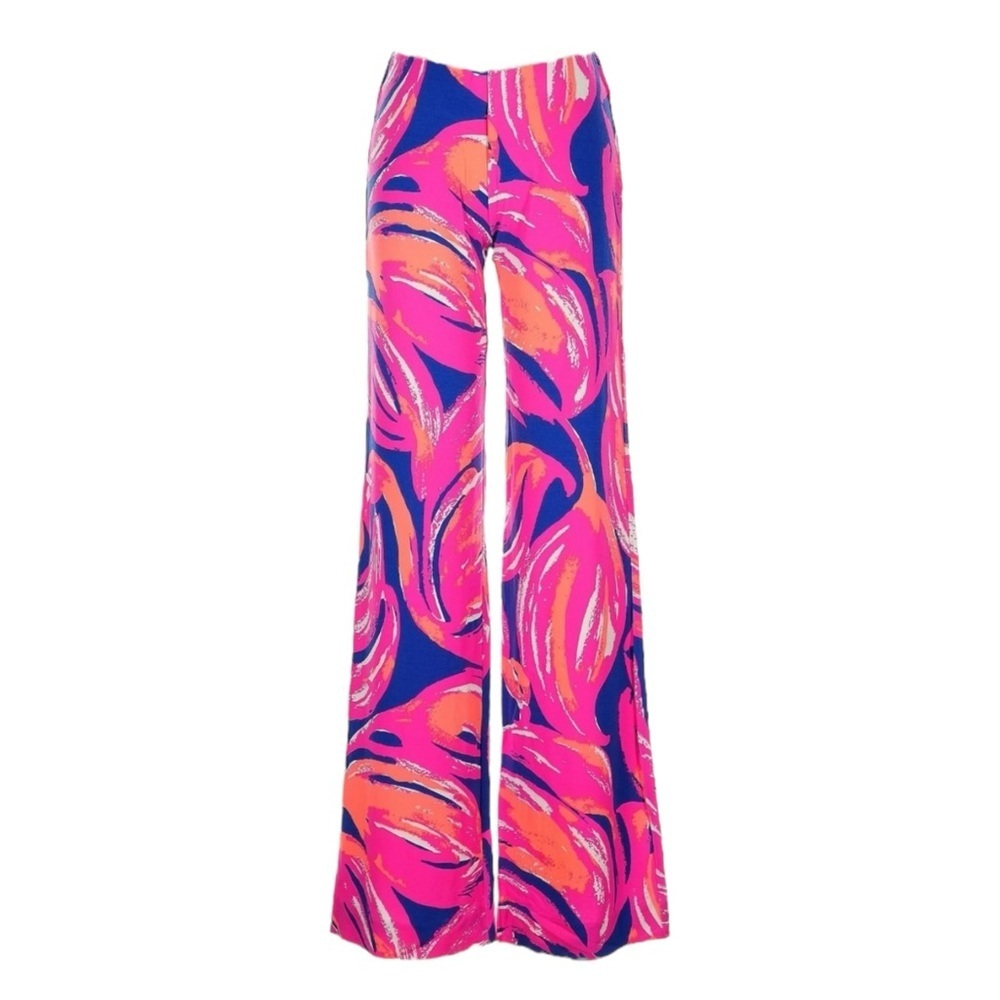 Lilly Pulitzer Georgia May Palazzo Pants Xs Bomber Blue Plume Bloom Wide Leg Nwt